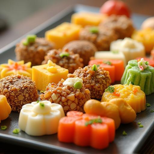 Colourful Malaysian dessert platter with various kuih
