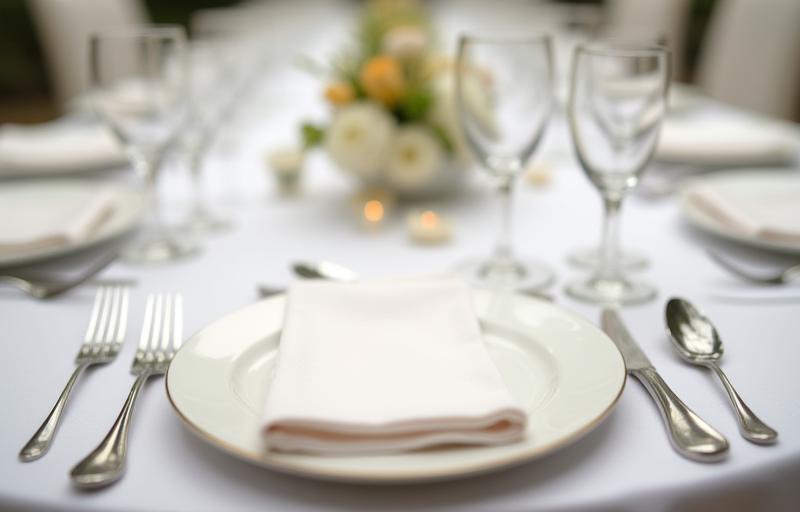 Elegant table setting for a catered event with floral arrangements and fine china